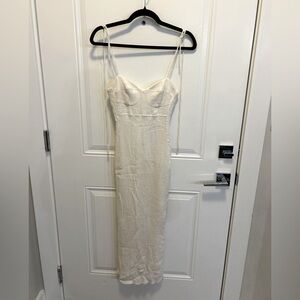 Mango MNG Cream Textured Bustier Midi Dress Tie Spaghetti Straps XS